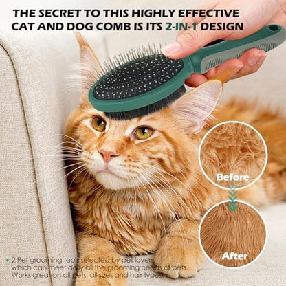 2PCS Pet Grooming Brush and Deshedding Comb Tools for Dogs Cats - Image 5
