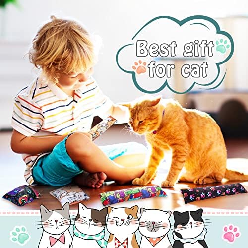Hungdao 8 Pieces Catnip Kicker Toys Cat Kick Sticks Interactive Pillow Toys for Indoor Kitten Pet Chew Supplies, 2 Shapes and 4 Designs - Image 3