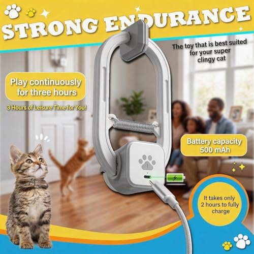 Interactive cat toy, Electric cat teaser, Door clip, 2 Motion modes,Gray - Image 6