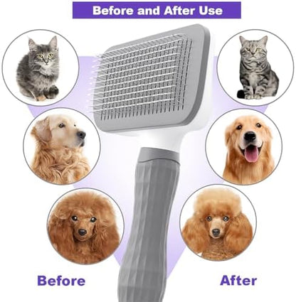 Generic Pet Grooming Brush, Gray - Self Cleaning Dematting Comb for Cats and Dogs, Bristles with Massage Particles, Ergonomic Handle Design, Easy to Use, for Long or Short Hair Breeds, Stainless Steel - Image 5