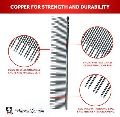 Warren London Carding Cat Comb | 7.5 inches made with Copper | Rounded Tips Prevent Irritation | Dual Tooth Design for Short & Long Hair removes Mats and Tangles - Image 2