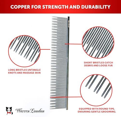 Warren London Carding Cat Comb | 7.5 inches made with Copper | Rounded Tips Prevent Irritation | Dual Tooth Design for Short & Long Hair removes Mats and Tangles - Image 2