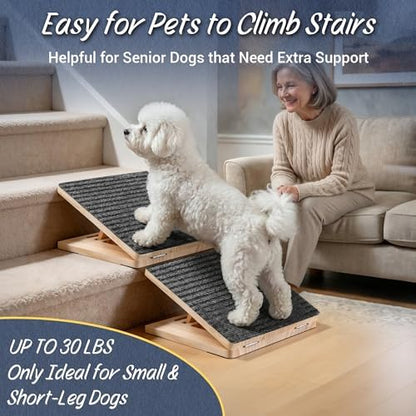 Dog Ramp for Stairs 3 Pack - Adjustable Wooden Stair Wedges for Small Dogs, Foldable Indoor Dog Stair Ramp with Triangular Support and Non-Slip Pads for Senior and Short-Legged Pets - Image 5