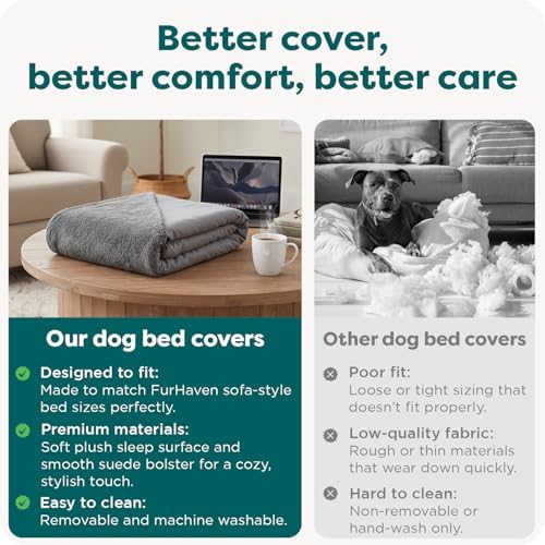 FurHaven Replacement Dog Bed Cover, Sofa-Style Design with Ultra-Plush Sleep Surface for Protecting Pet Mattresses, Zippered & Machine Washable, Jumbo Plus XXL, Plush & Suede, Gray - Image 7