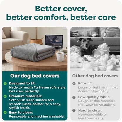 FurHaven Replacement Dog Bed Cover, Sofa-Style Design with Ultra-Plush Sleep Surface for Protecting Pet Mattresses, Zippered & Machine Washable, Jumbo Plus XXL, Plush & Suede, Gray - Image 7