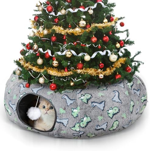 Cat Tunnel Bed, Foldable Cat Donut Tunnel with Removable Cushion & Toy Ball, Stress Relief Fun, Round Pet Play Tunnel for Indoor Cats, Kittens and Small Pets (3D Dinosaur Pattern) - Image 2