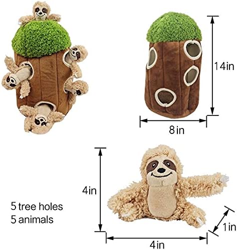 Glow Pups Hide and Seek Dog Toy, Plush Sloth in Tree, Squeaky Interactive Fun, Promotes Mental Stimulation, Keep Your Dog Entertained, Easy to Clean, Soft & Plush, Large, Brown/Green