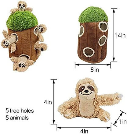 Glow Pups Hide and Seek Dog Toy, Plush Sloth in Tree, Squeaky Interactive Fun, Promotes Mental Stimulation, Keep Your Dog Entertained, Easy to Clean, Soft & Plush, Large, Brown/Green