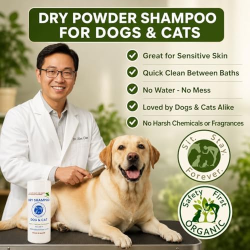 Sit Stay Forever Dry Shampoo for Dogs & Cats – Organic Dry Powder, Waterless No-Rinse, Lick-Safe, Talc-Free, Talco para Perros, Hypoallergenic Odor & Itch Relief, Safe for Puppies & Kittens, USA 28 oz - Image 2