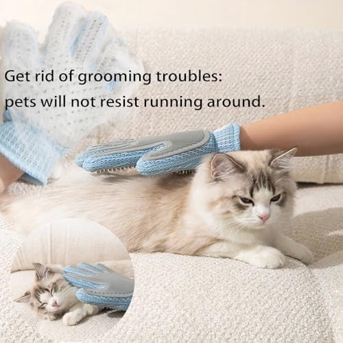 2 Pcs [2-in-1] Pet Hair Removal Gloves - Five Finger Massage Design Pet Beauty Gloves, Suitable for pet dogs and cats to prevent hair tanglings (Blue) - Image 6