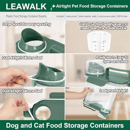 LEAWALK 5-7Lbs Cat Dog Storage Container, Portable Pet Food Containers with Upgraded Large Spout and Cup, Small Animal Kibble Dispenser for Bird Seed, Oatmeal, Rice, Flour, Brown Sugart-Dark Green - Image 3
