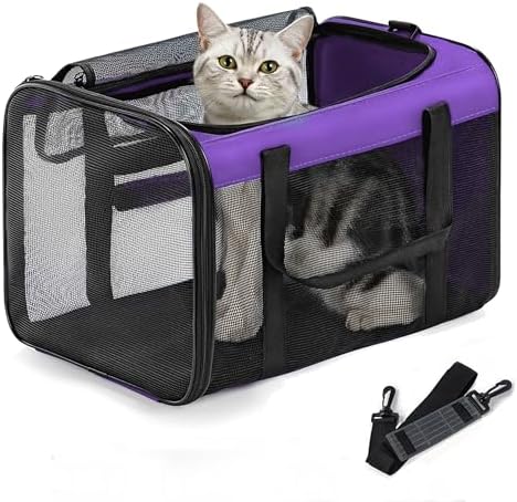 Conlun Cat Carrier Bag,Soft-Sided Pet Carriers for Dogs with 4-Sided Mesh,Airline Approved Cat Transport Carrier for Small&Medium Cats Kitten Puppy Up to 15LB,Collapsible Cat Travel Carrier-M,Purple by Conlun