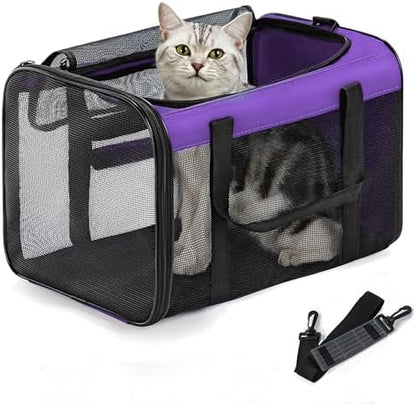 Conlun Cat Carrier Bag,Soft-Sided Pet Carriers for Dogs with 4-Sided Mesh,Airline Approved Cat Transport Carrier for Small&Medium Cats Kitten Puppy Up to 15LB,Collapsible Cat Travel Carrier-M,Purple by Conlun