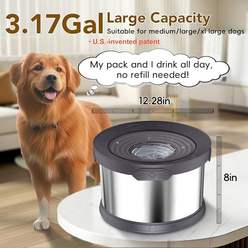 UPSKY 12L Dog Water Bowl No Spill Stainless Steel for Slow Drinking Gray - Image 2