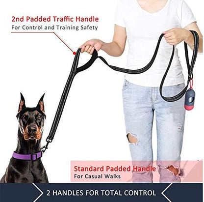 JSXD Heavy Duty Double Handle Dog Leash - 5 FT with Comfortable Padded and Reflective Rope, Suitable for Small to Large Dogs (Wide-Black) - Image 2