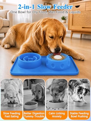2-in-1 Slow Feeder Dog Lick Bowl with Rolling Ball, Thick Silicone Dog Bowl - Image 2
