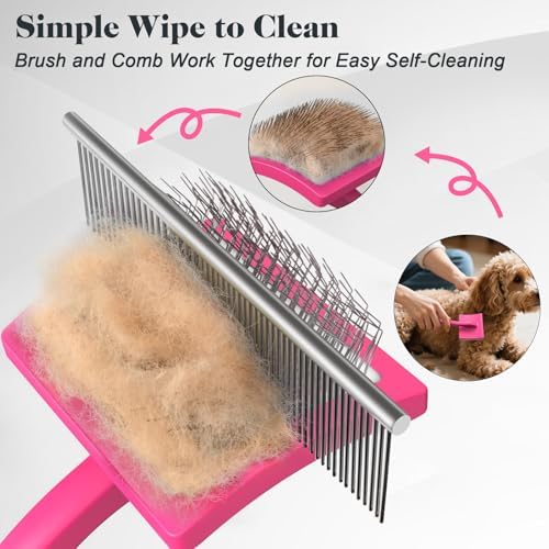 2PCS Slicker Brush for Dogs & Pet Comb,Professional Dog Grooming Brush (Goldendoodles,Poodles,Labradoodles) with Extra Long Pins to Effectively Remove Tangles, Knots and Mats (Pink, Large) - Image 5