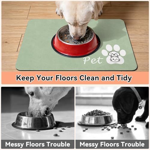 Dog Food Mat Cat Feeding Mat for Food and Water Bowls,17"x27",Sage Green - Image 3