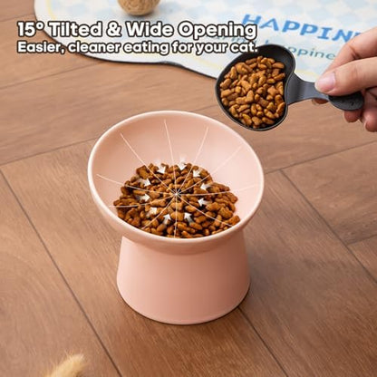 Ceramic Raised Cat Bowls - Elevated Tilted Cat Food and Water Bowls Set, Anti Vomiting and Protect Pets' Spines Pet Feeding Dish for Cats, Dishwasher Microwave Safe (2 x Bowl - Pink) - Image 4