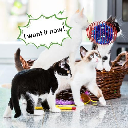 Jecery 5 Pcs Cat Toys Spring,Crinkle Ball,Multicolor - Image 6