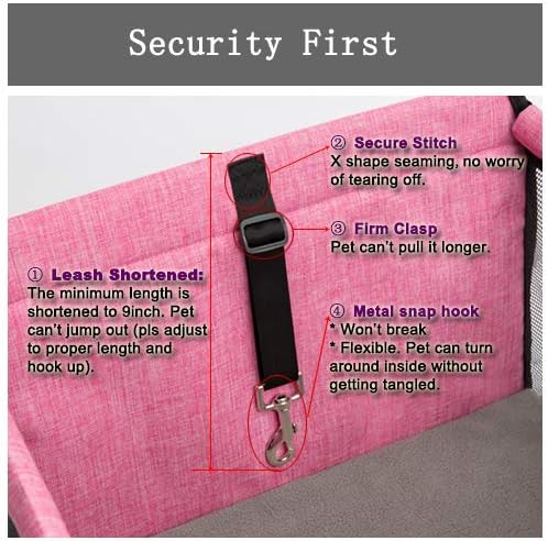 Pet Car Seat, Sturdy Reinforced Structure, Shortened Leash with Metal Snap Hook, Loops for Seat Belt, Waterproof Thick Soft Fleece Pad