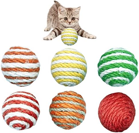 6Pcs Cat Sisal Balls Toy Set - Sisal Rattle Balls with Woven Wool for Indoor Cats (Random Color) by Qusmeiyici
