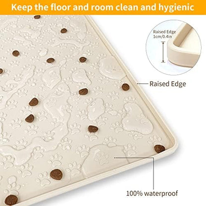 Ptlom Silicone Pet Placemat for Dog and Cat, Waterproof Anti-Slip Pet Feeding Bowl Mats for Food and Water, Small Medium Large Tray Mat Prevent Residues from Spilling to Floor, Beige, 31.5" 23.6" - Image 6