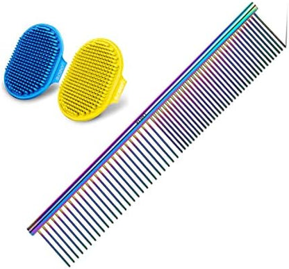 ROPO 2PC Dog Grooming Brush, Pet Shampoo Bath Brush&Pet steel comb, pet dog cat grooming comb by Petsupplies