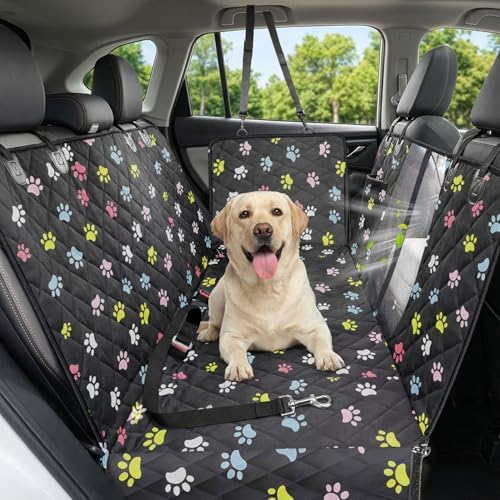 Dog Car Seat Cover, 600D Heavy Dute Car Seat Cover for Dogs Pets, 100% Waterproof Anti-Scratch Nonslip Dog Hammock for Cars, Seat Covers Protector with SeatBelt for Sedan SUV Truck Standard Paw by Victoper