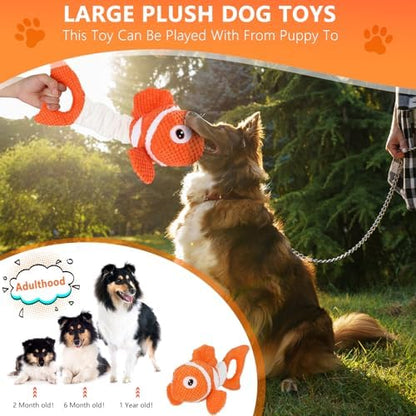 Squeaky Clownfish Dog Toy, Plush Crinkle Tug Toy with Handle - Image 4
