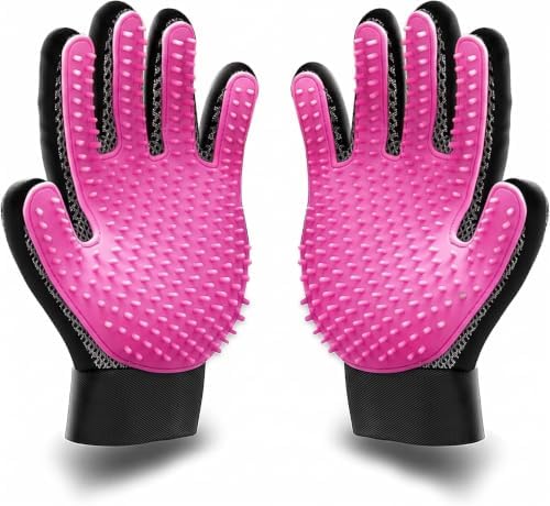 BYETOO Pet Dog Cat Grooming Glove with 261Tips,Gentle Deshedding Brush Glove,Efficient Pet Hair Remover Mitt,Massage Tool with Enhanced Five Finger Design,for Dog,Cat,Rabbit,Horse with Long/Short Fur by BYETOO
