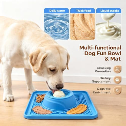 Slow Feeder Dog Bowls & Lick Mat for Liquid and Thick Treat(Blue) - Image 4