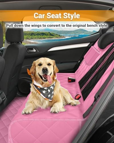Dog Car Seat Cover, 600D Heavy Dute Car Seat Cover for Dogs Pets, 100% Waterproof Anti-Scratch Nonslip Dog Hammock for Cars, Seat Covers Protector with SeatBelt for Sedan SUV Truck Standard Pink - Image 4