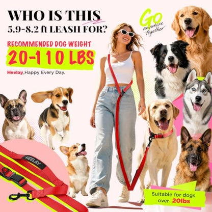 Hands Free Dog Leash, 5.9-8.2ft Multifunctional Crossbody Rope with Explosion-Proof Handle and Adjustable Training Hands Free Leash for Medium Dog Walking Running Hiking Travel Red - Image 2
