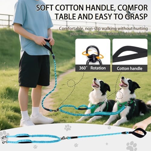 Double Dog Leash, 18~120 Lbs, No Tangle with Padded Handles, 360° Swivel - Image 3