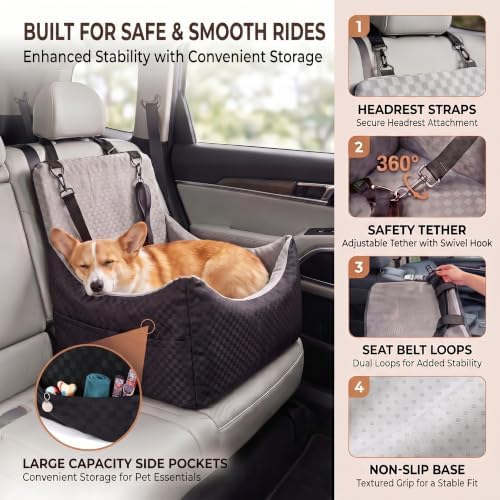 Dog Car Seat, 5" Elevated Cushion, Front/Back Seat, Dogs & Cats 30 lbs - Image 4