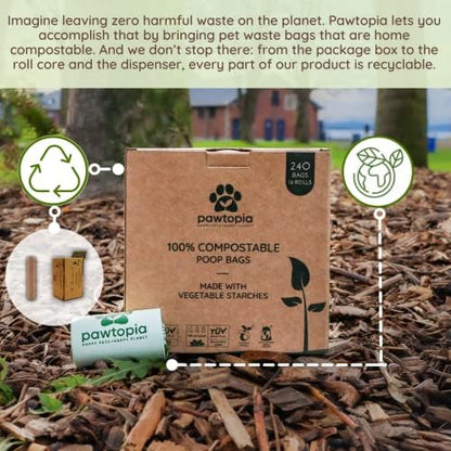 Pawtria Home Compostable Dog Poop Bags (240) with Paper Poop Bag Dispenser - Image 5