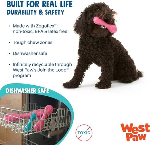 WEST PAW Zogoflex Hurley Dog Bone Chew Toy – Floatable Pet Toys for Aggressive Chewers, Catch, Fetch – Bright-Colored Bones for Dogs – Recyclable, Dishwasher-Safe, Non-Toxic, Large, Geranium - Image 3