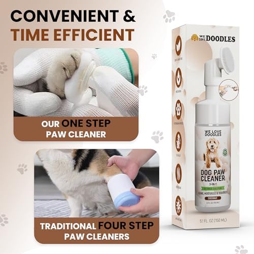 Dog Paw Cleaner, No-Rinse, 3-in-1 Silicone Bristle Brush, Coconut, 5 oz - Image 3