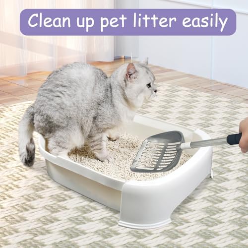 PINVNBY Cat Litter Scooper, Long Handle Litter Sifter Scoop with Litter Scoop Holder Stainless Steel Kitten Scooper Deep Kitty Litter Scooper with Box Metal Detachable Sifting Litter Shovel Set - Image 3