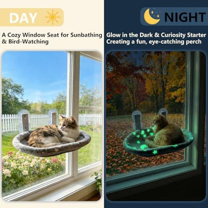 Cat Window Perch Hammock - Glow in the Dark Cordless Foldable Pet Bed with Sturdy Metal Frame & Strong Suction Cups, Star Print Resting Seat for Indoor Cats with Removable Washable Cover - Image 2