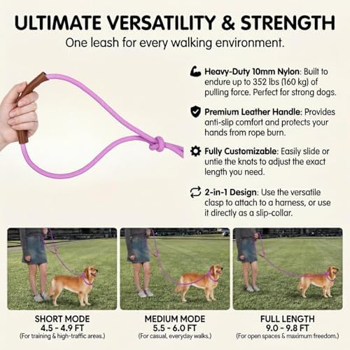 Hands Free Multifunctional Dog Leash for 1 or 2 Dogs, 9.8 ft, Opera Mauve - Image 6