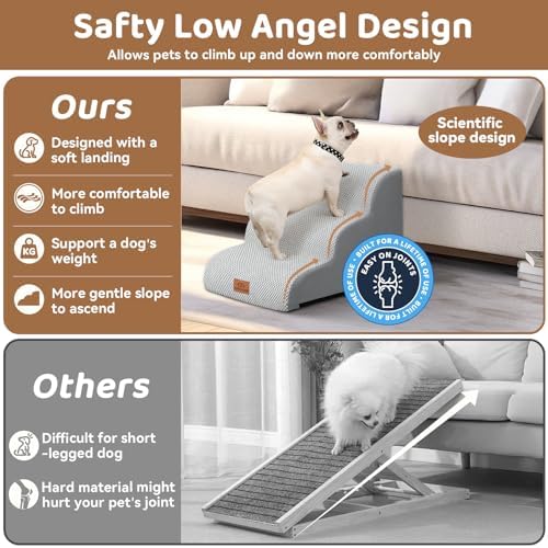 Zerbuger Dog Ramp and Stairs for Bed, Light Grey 3 Steps 16" H, Nonslip - Image 5