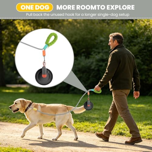 Double Dog Leash, Hands Free Dog Leash Set w/Sponge Handle, Adjustable 4.9-9.8ft for Walking Jogging Running Training, Multifunctional Handheld Crossbody Waist for Small Medium Dogs - Image 5