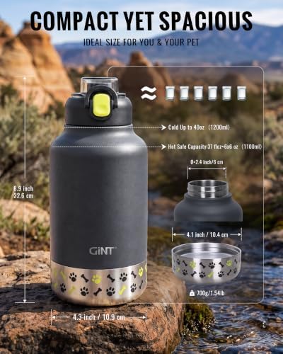 GiNT 37oz / 1.1L Insulated Dog Water Bottle with Carrying Case, Dark Grey - Image 5