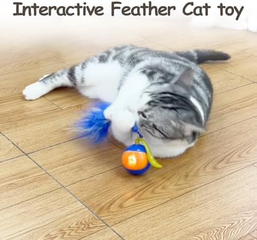 Migipaws 2-in-1 Interactive Cat Toy Ball – Paw Friendly Kicking Chasing Ball with Bonus Fluffy Tail for Indoor Cats Random Rolling Auto Escape Corners Tangle-Free Quiet USB Rechargeable (Blue) - Image 3