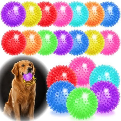 16 Pcs 3.5 In Light Up Squeaky Dog Balls 8 Colors LED Spiky Dog Toy Ball Glow in The Dark Interactive Fetch Ball TPR Bouncy Floating Toy for Aggressive Chewers Small Medium Large Dogs Indoor Outdoor by UZLUbuywithconfidence