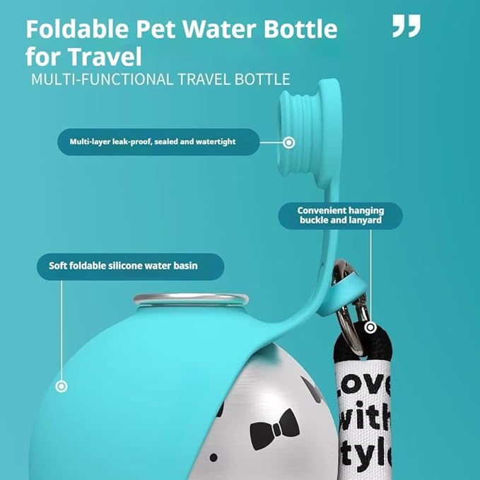2026 New 2-in-1 Portable Dog Water Bottle for Small Dogs, Foldable Pet Water Bottle, 304 Stainless Steel Compact Dog Drinking Bottles Leak Proof & Silicone Bowl for Walking Hiking (Pink A)