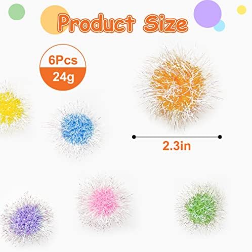 Andiker Cat Sparkle Balls, 6pcs 2.36 Inches Cat Pom Pom Ball Glitter Tinsel Kitten Balls Toy Foil Fuzzy Ball for DIY Craft Colorful Interactive Cats Toys for Indoor Cats to Keep Fit and Active (6Pcs) - Image 2
