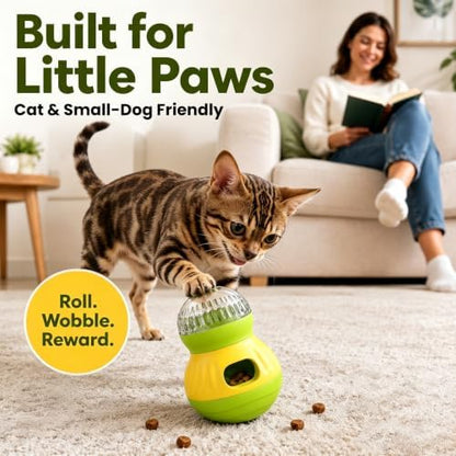 Dog & Cat Treat Dispenser Wobble Ball, Green-Yellow - Image 3